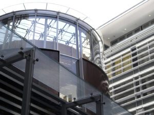 The Timber Hall inside Kanada Haus, with the Canada Lounge on the ground floor and a conference room above.