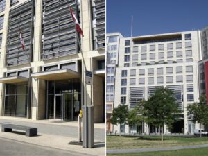The public passage through Kanada Haus, connecting Leipziger Platz and Ebertstraße, with retail spaces along the route.