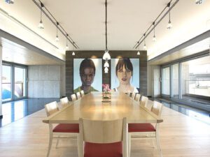 The upper floors of Kanada Haus, featuring residential apartments and office spaces with panoramic views.