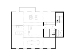 Interior of an apartment in the Bandit Building, showcasing the flexible open-plan layout with movable partitions.