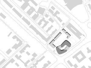 Architectural site plan of LTD 1 Hamburg, illustrating its integration within the St. Georg district