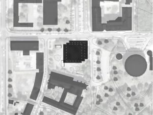 Architectural site plan of MOCA Wrocław, illustrating its integration within the historic urban fabric