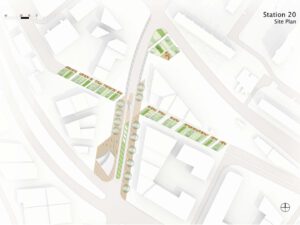 Site plan illustrating Station Sofia's alignment with surrounding urban fabric