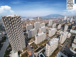 Aerial view of Grüne Residenz Yu Hang residential complex in Hangzhou, China