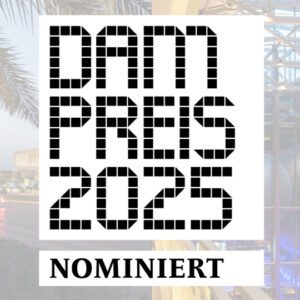 DAM Preis 2025 Nomination logo with buildings behind.