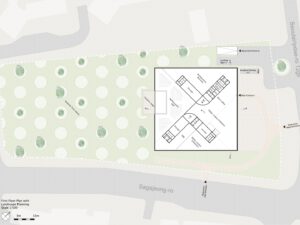 Bookube - A cube library floor plan with landscaping as part of site plan in Seoul, Korea.