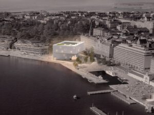 New AD Museo design in middle of Helsinki cityscape with bird eyes view.