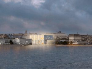 New AD Museo elevation design in middle of Helsinki cityscape.