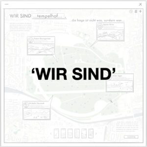 Text 'Wir Sind' with masterplan sketch in background.